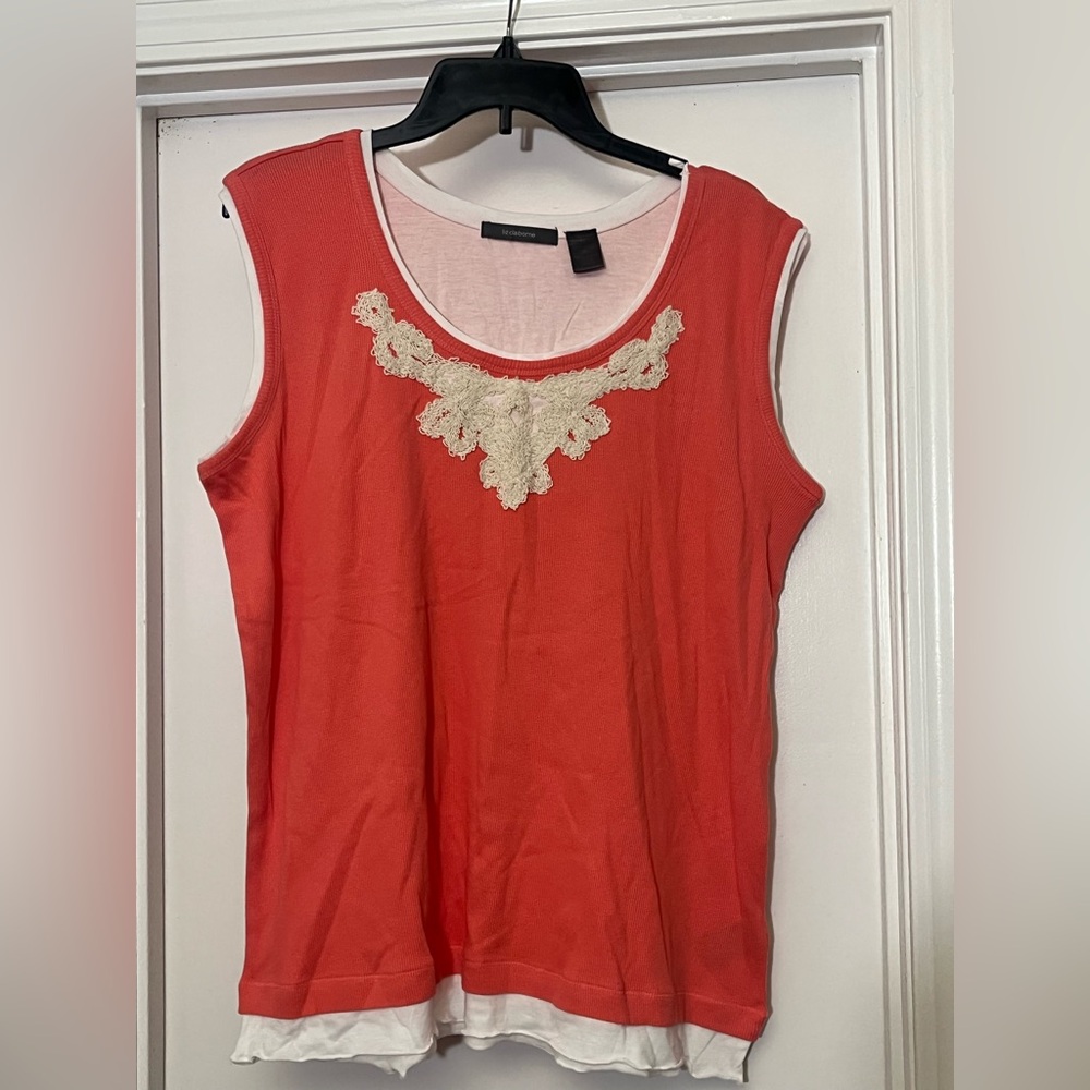 Liz Claiborne Coral Tank Top with Cream Lace Accent